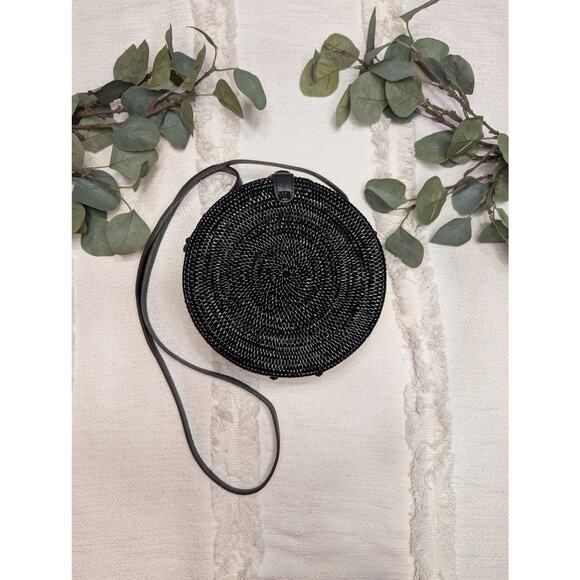 Anthropologie Handbags - Anthropologie Street Level Round Wicker Purse in Black